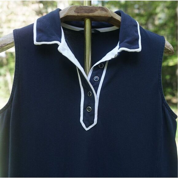 Lands’ End Navy White Sleeveless Polo Shift Dress - Picture 3 of 6